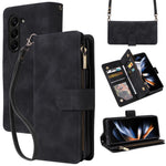 Til Samsung Galaxy Z Fold5 5G Etui med flere kortpladser, lynlås og læder crossbody-telefoncover