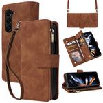 Til Samsung Galaxy Z Fold5 5G Etui med flere kortpladser, lynlås og læder crossbody-telefoncover