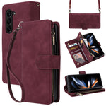 Til Samsung Galaxy Z Fold5 5G Etui med flere kortpladser, lynlås og læder crossbody-telefoncover