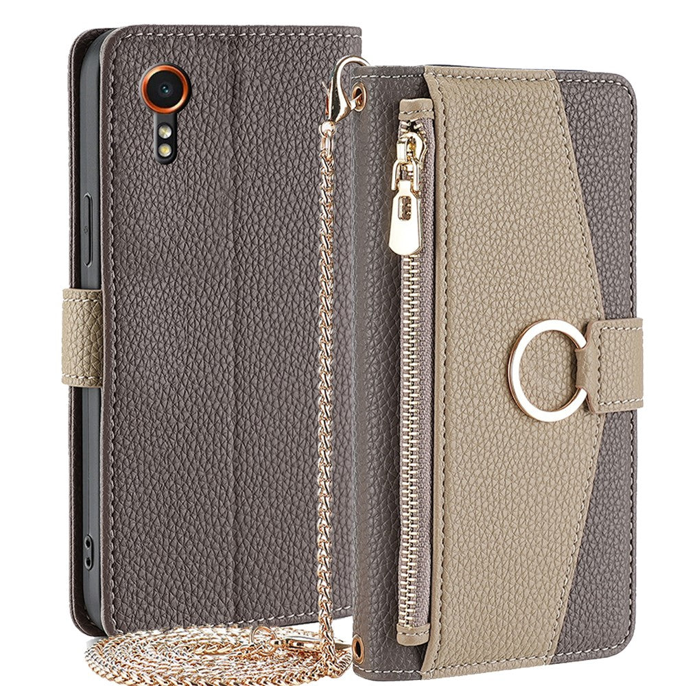 For Samsung Galaxy Xcover7 Phone Case Crossbody Zipper Wallet Cover with Makeup Mirror