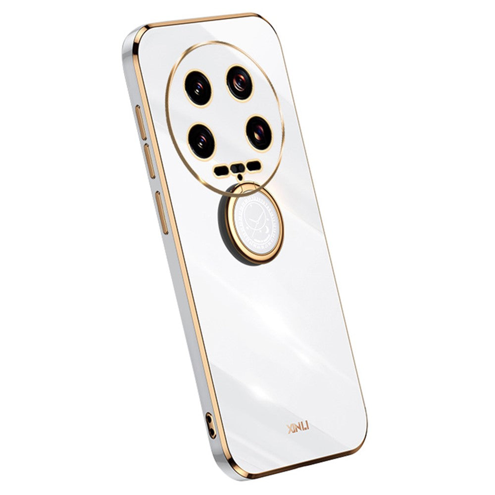 XINLI For Xiaomi 14 Ultra TPU Case Electroplating Phone Cover with Ring Holder Kickstand