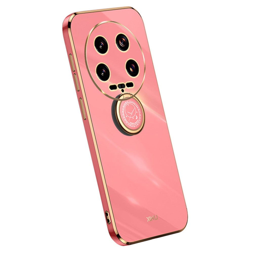 XINLI For Xiaomi 14 Ultra TPU Case Electroplating Phone Cover with Ring Holder Kickstand
