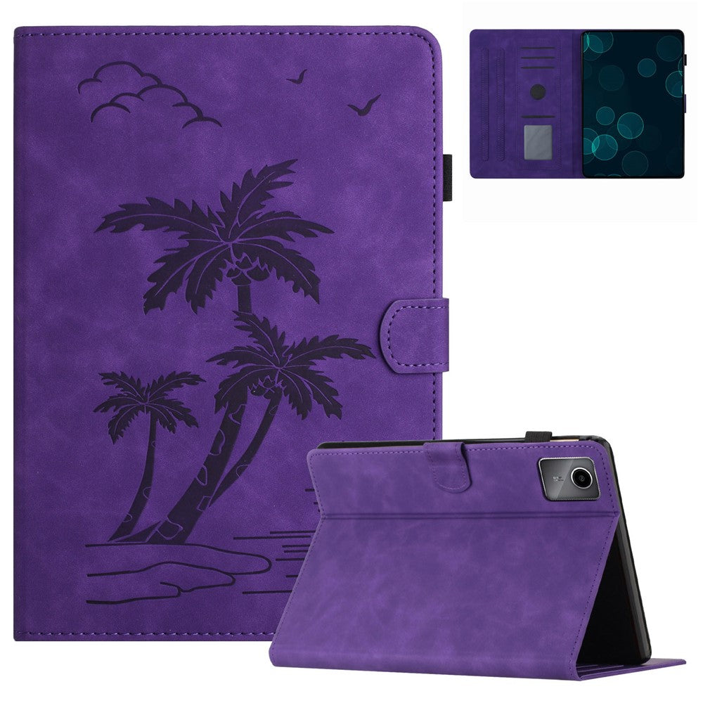 For Xiaomi Pad 6 / Pad 6 Pro Case Card Holder Stand Coconut Tree Imprinted Leather Tablet Cover