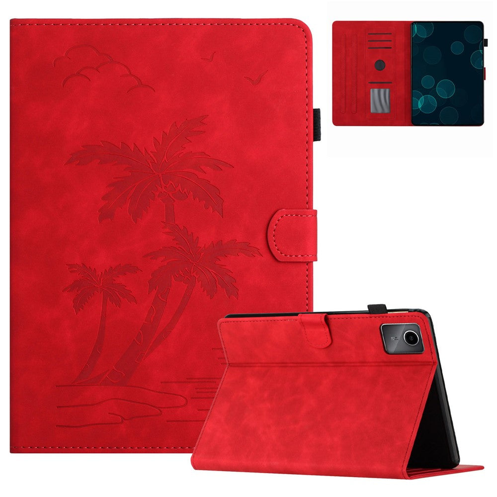 For Xiaomi Pad 6 / Pad 6 Pro Case Card Holder Stand Coconut Tree Imprinted Leather Tablet Cover