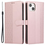 R20 for iPhone 14 Plus Wallet Case PU Leather Splicing Rhombus Cell Phone Cover
