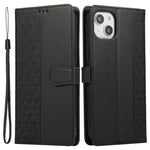 R20 for iPhone 14 Plus Wallet Case PU Leather Splicing Rhombus Cell Phone Cover