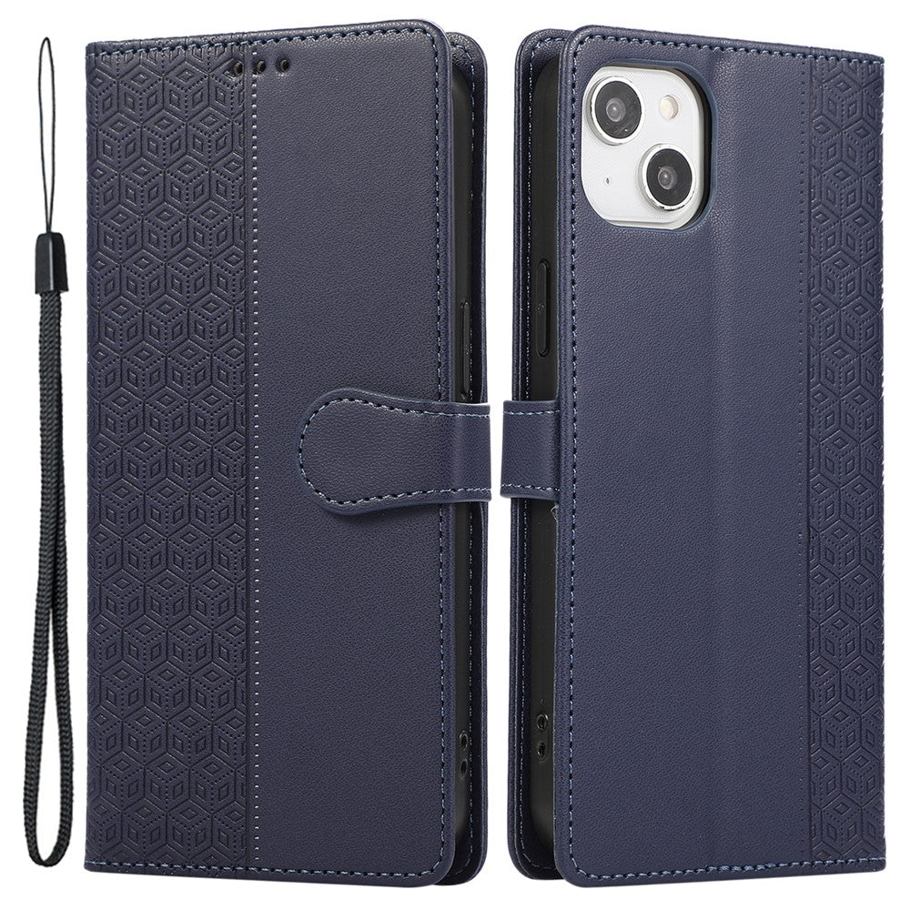 R20 til iPhone 14 Plus Cover med Pung PU Læder Splejset Rhombus Mobiltelefon Cover