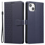 R20 for iPhone 14 Plus Wallet Case PU Leather Splicing Rhombus Cell Phone Cover
