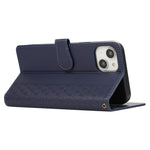 R20 for iPhone 14 Plus Wallet Case PU Leather Splicing Rhombus Cell Phone Cover
