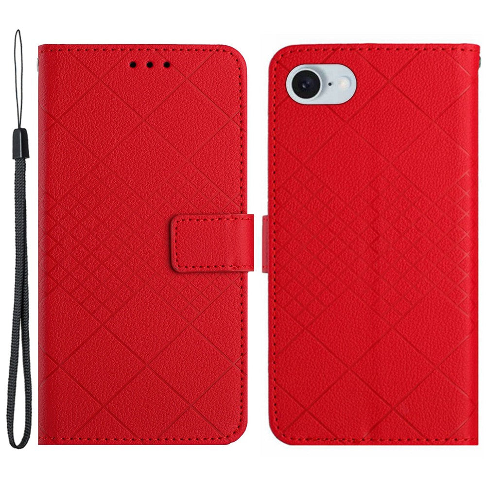 HT06 For iPhone 17e / 16e Drop-Proof Phone Case Rhombus Pattern PU Leather Wallet Cover