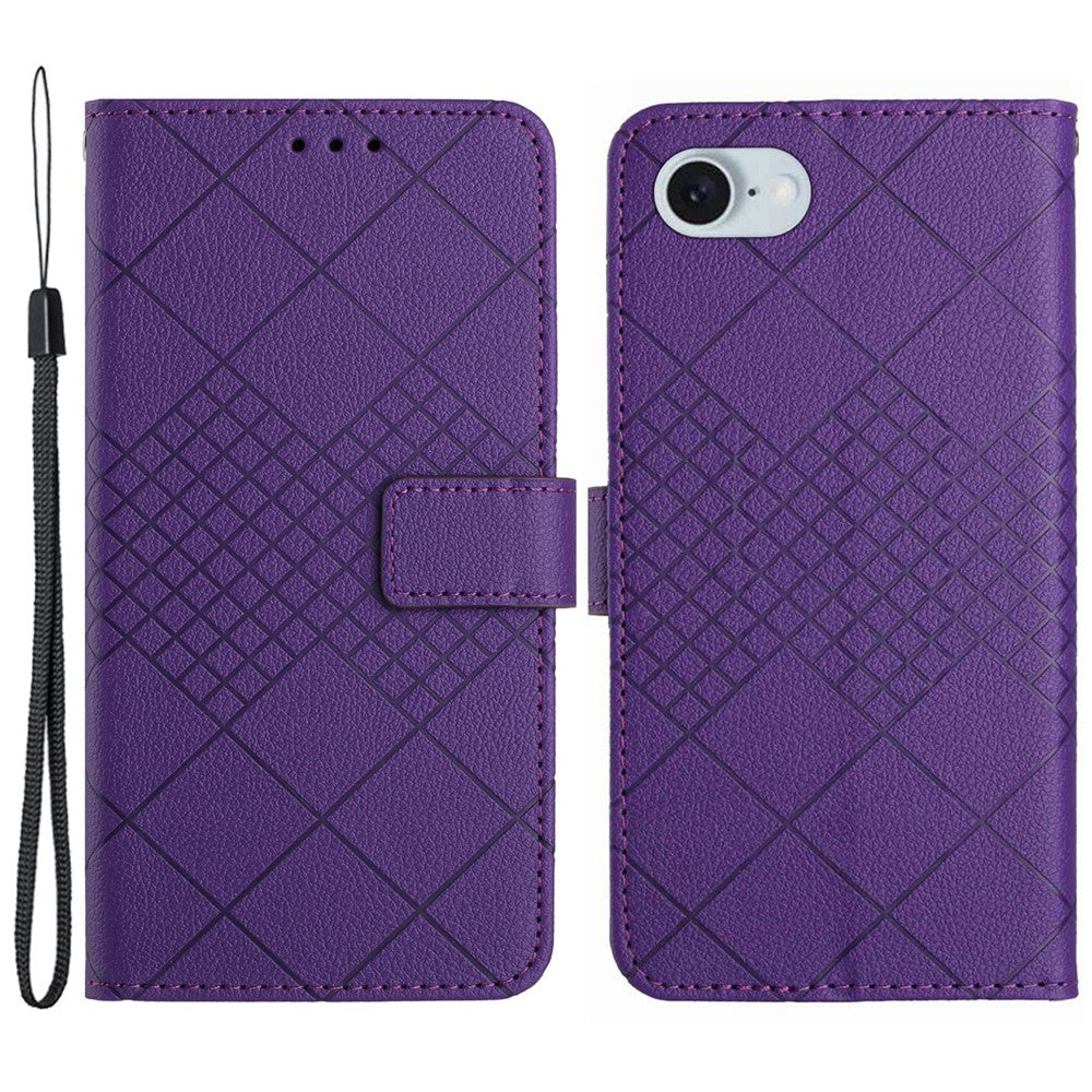 HT06 For iPhone 17e / 16e Drop-Proof Phone Case Rhombus Pattern PU Leather Wallet Cover