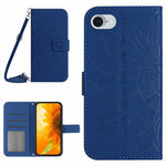HT04 For iPhone 17e / 16e Case Sunflower PU Leather+TPU Phone Cover with Shoulder Strap