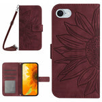 HT04 For iPhone 17e / 16e Case Sunflower PU Leather+TPU Phone Cover with Shoulder Strap