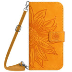 HT04 For iPhone 17e / 16e Case Sunflower PU Leather+TPU Phone Cover with Shoulder Strap