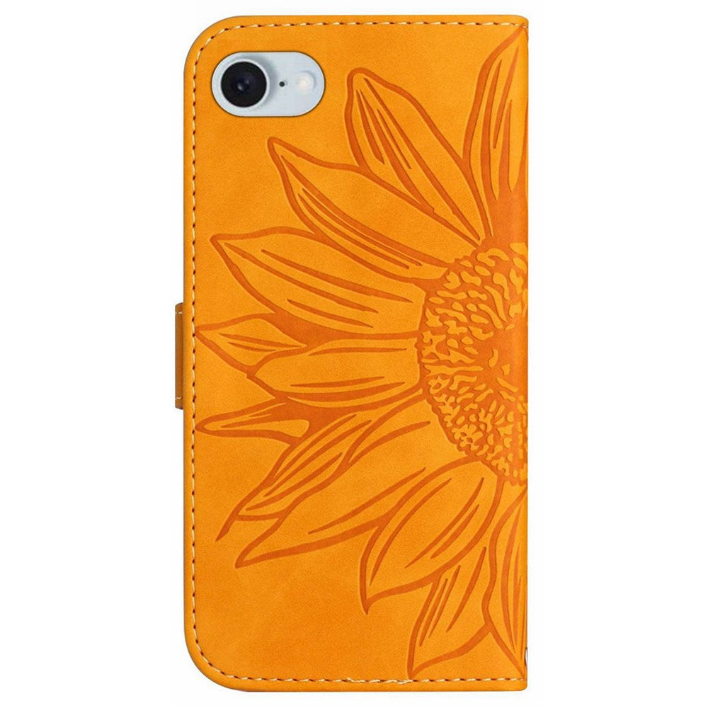HT04 For iPhone 17e / 16e Case Sunflower PU Leather+TPU Phone Cover with Shoulder Strap