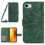 HT04 For iPhone 17e / 16e Case Sunflower PU Leather+TPU Phone Cover with Shoulder Strap
