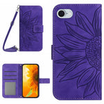 HT04 For iPhone 17e / 16e Case Sunflower PU Leather+TPU Phone Cover with Shoulder Strap