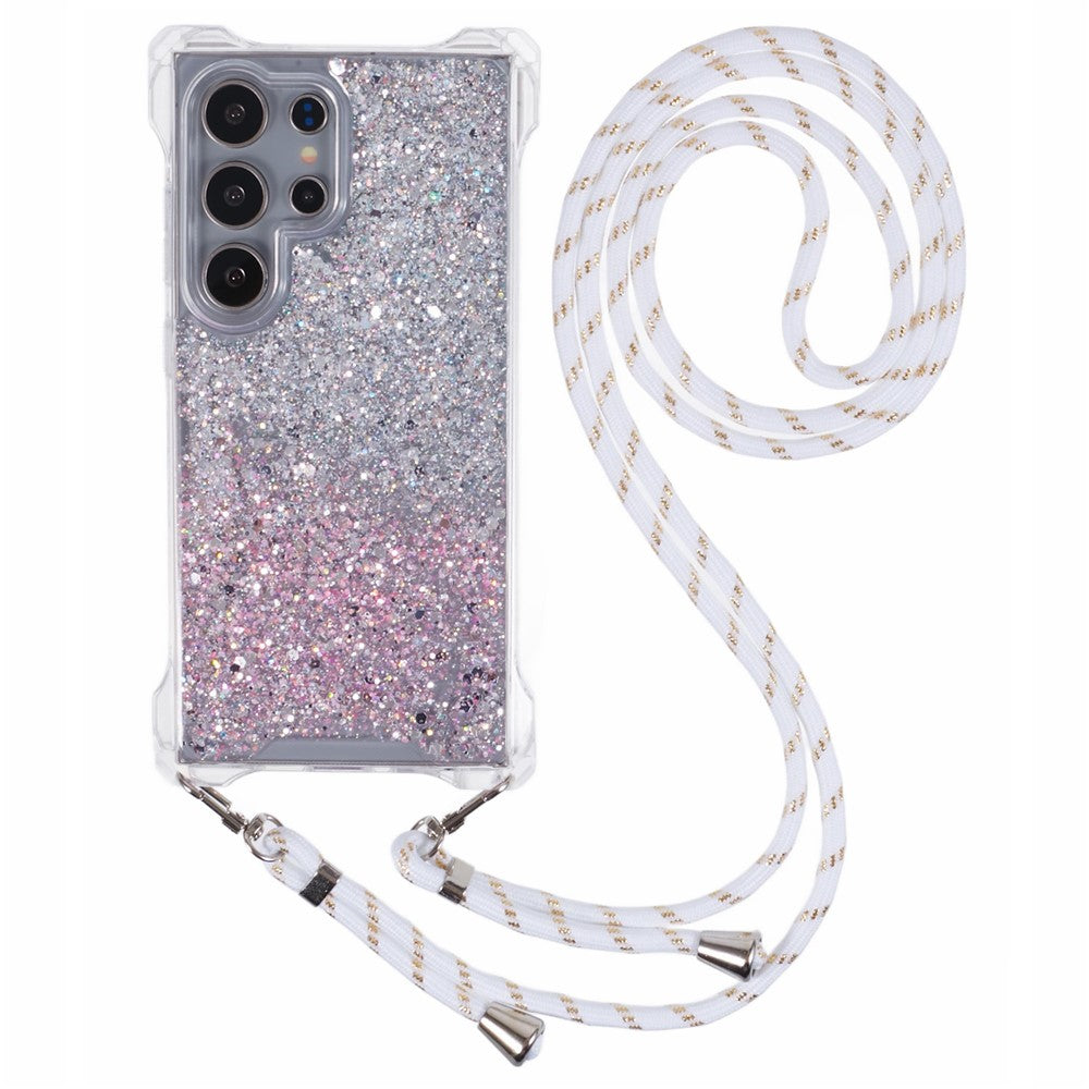 For Samsung Galaxy S22 Ultra 5G Cover Gradient TPU+Acrylic Cell Phone Case with Strap