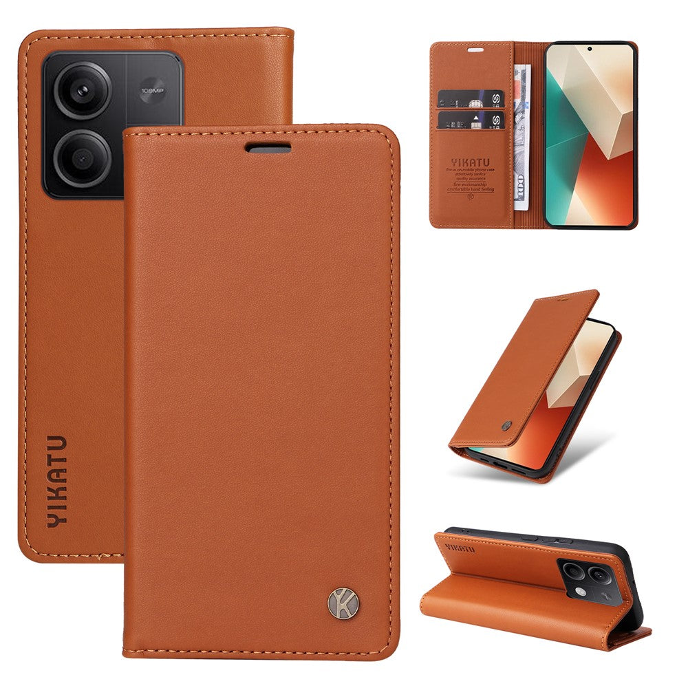 YIKATU YK-001 För Xiaomi Redmi Note 13 5G Mobilskal Heltäckande Folio Flip Läderfodral
