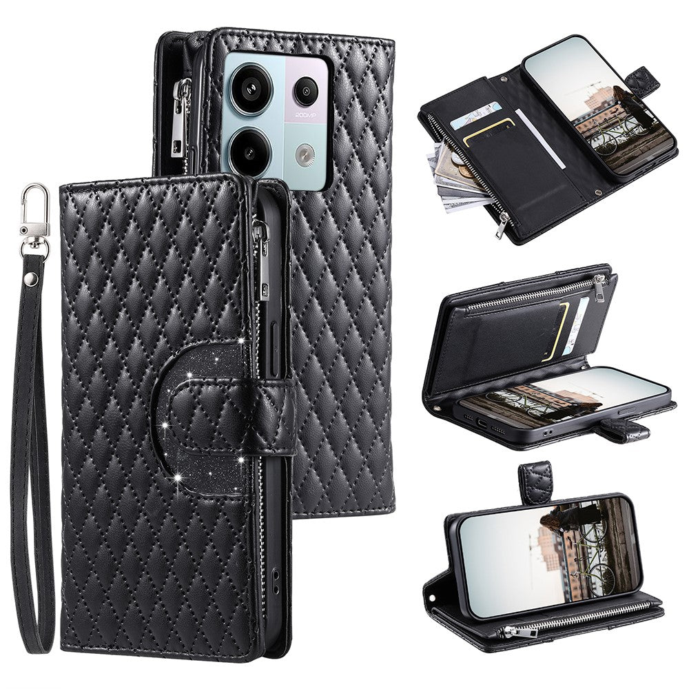 Style 012 for Xiaomi Redmi Note 13 Pro 5G / Poco X6 5G Zipper Wallet Case Rhombus PU Leather Phone Cover
