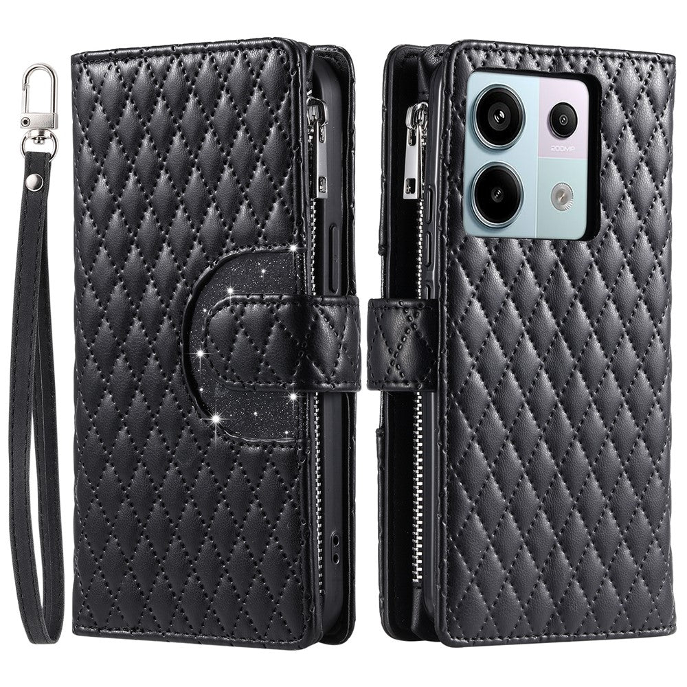 Style 012 for Xiaomi Redmi Note 13 Pro 5G / Poco X6 5G Zipper Wallet Case Rhombus PU Leather Phone Cover