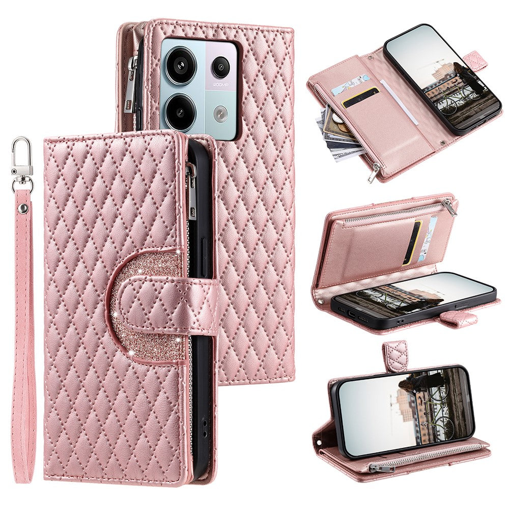 Style 012 for Xiaomi Redmi Note 13 Pro 5G / Poco X6 5G Zipper Wallet Case Rhombus PU Leather Phone Cover