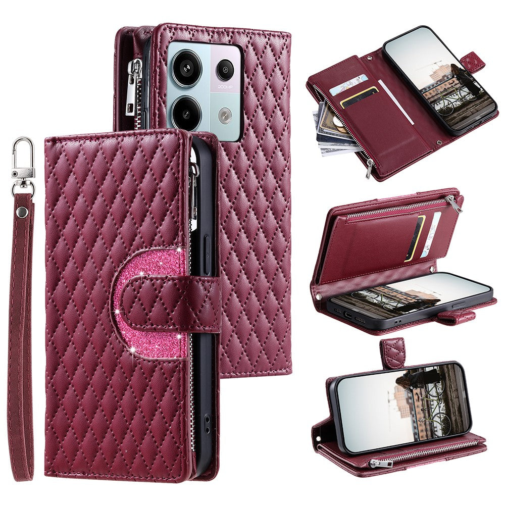 Style 012 for Xiaomi Redmi Note 13 Pro 5G / Poco X6 5G Zipper Wallet Case Rhombus PU Leather Phone Cover