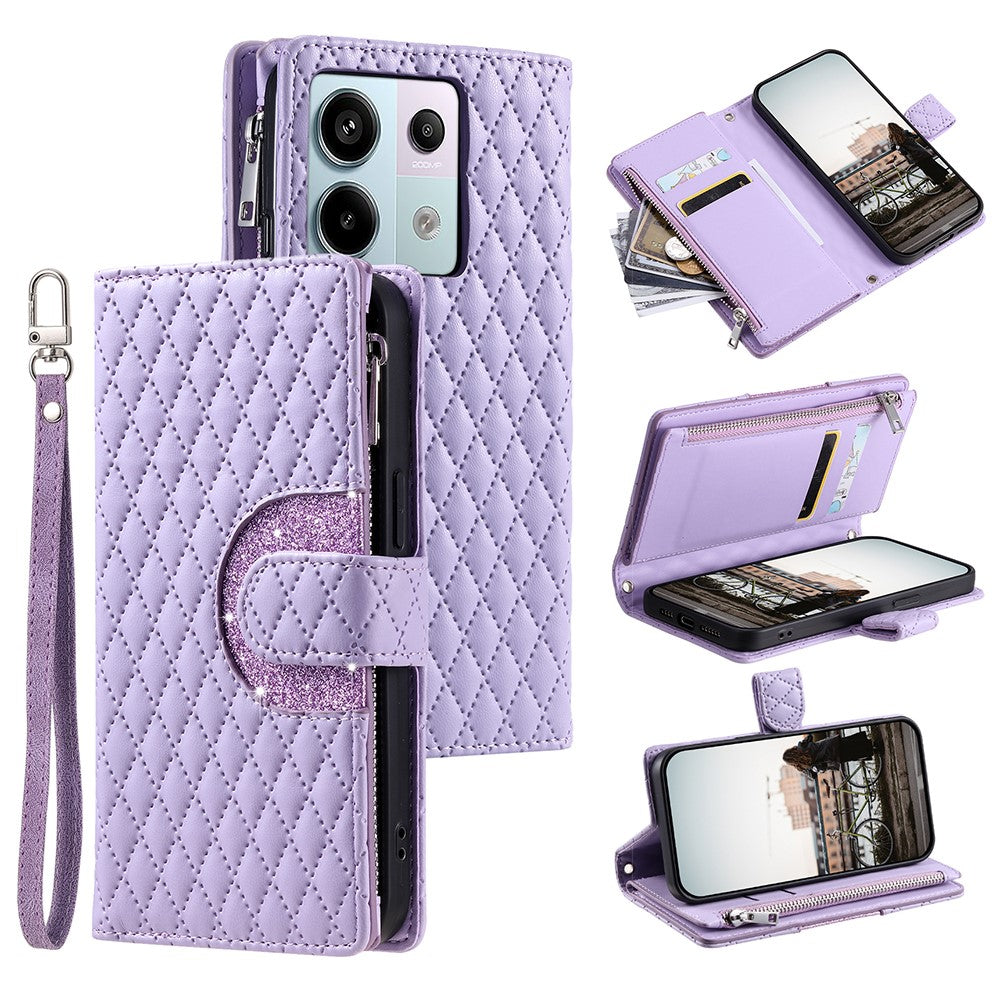 Style 012 for Xiaomi Redmi Note 13 Pro 5G / Poco X6 5G Zipper Wallet Case Rhombus PU Leather Phone Cover