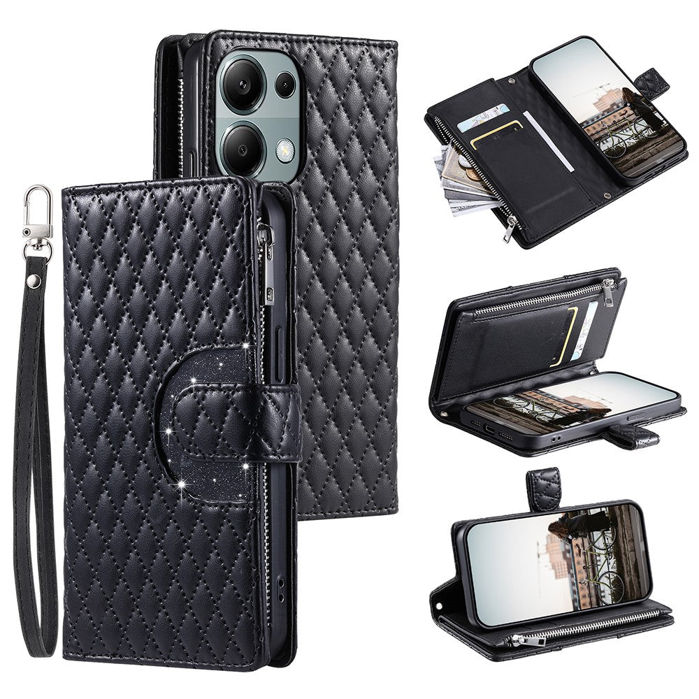 Style 012 for Xiaomi Redmi Note 13 Pro 4G / Poco M6 Pro 4G Zipper Wallet Cover Rhombus PU Stand Phone Case
