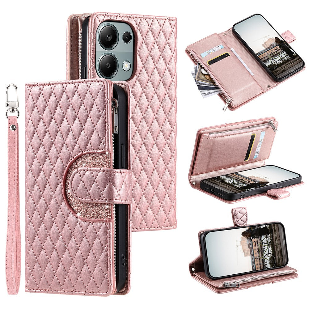 Style 012 for Xiaomi Redmi Note 13 Pro 4G / Poco M6 Pro 4G Zipper Wallet Cover Rhombus PU Stand Phone Case