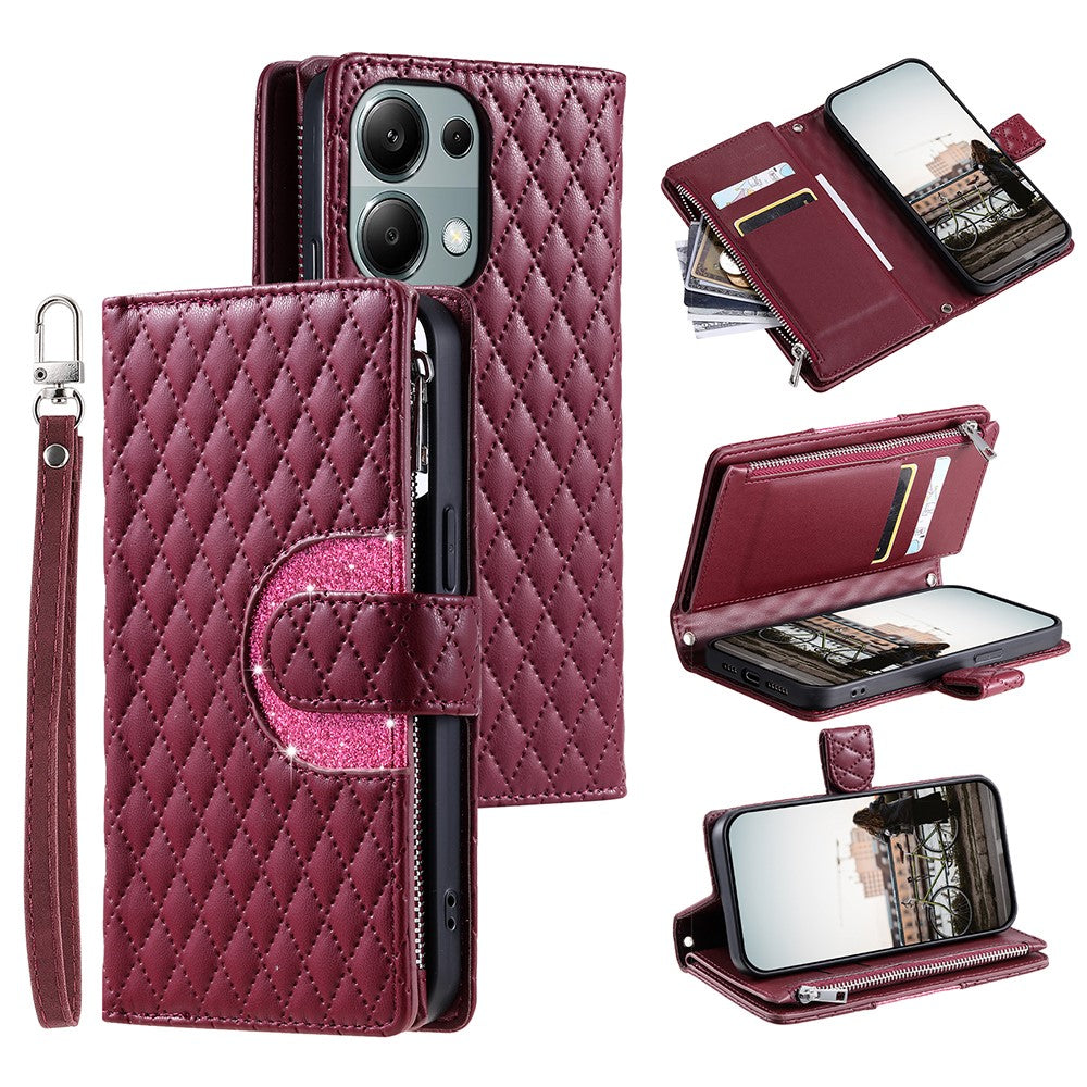 Style 012 for Xiaomi Redmi Note 13 Pro 4G / Poco M6 Pro 4G Zipper Wallet Cover Rhombus PU Stand Phone Case