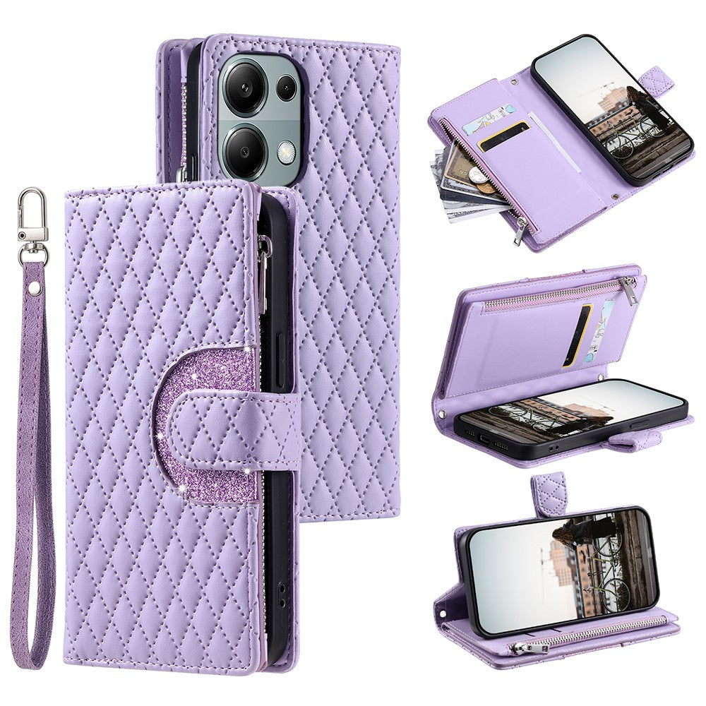 Style 012 for Xiaomi Redmi Note 13 Pro 4G / Poco M6 Pro 4G Zipper Wallet Cover Rhombus PU Stand Phone Case