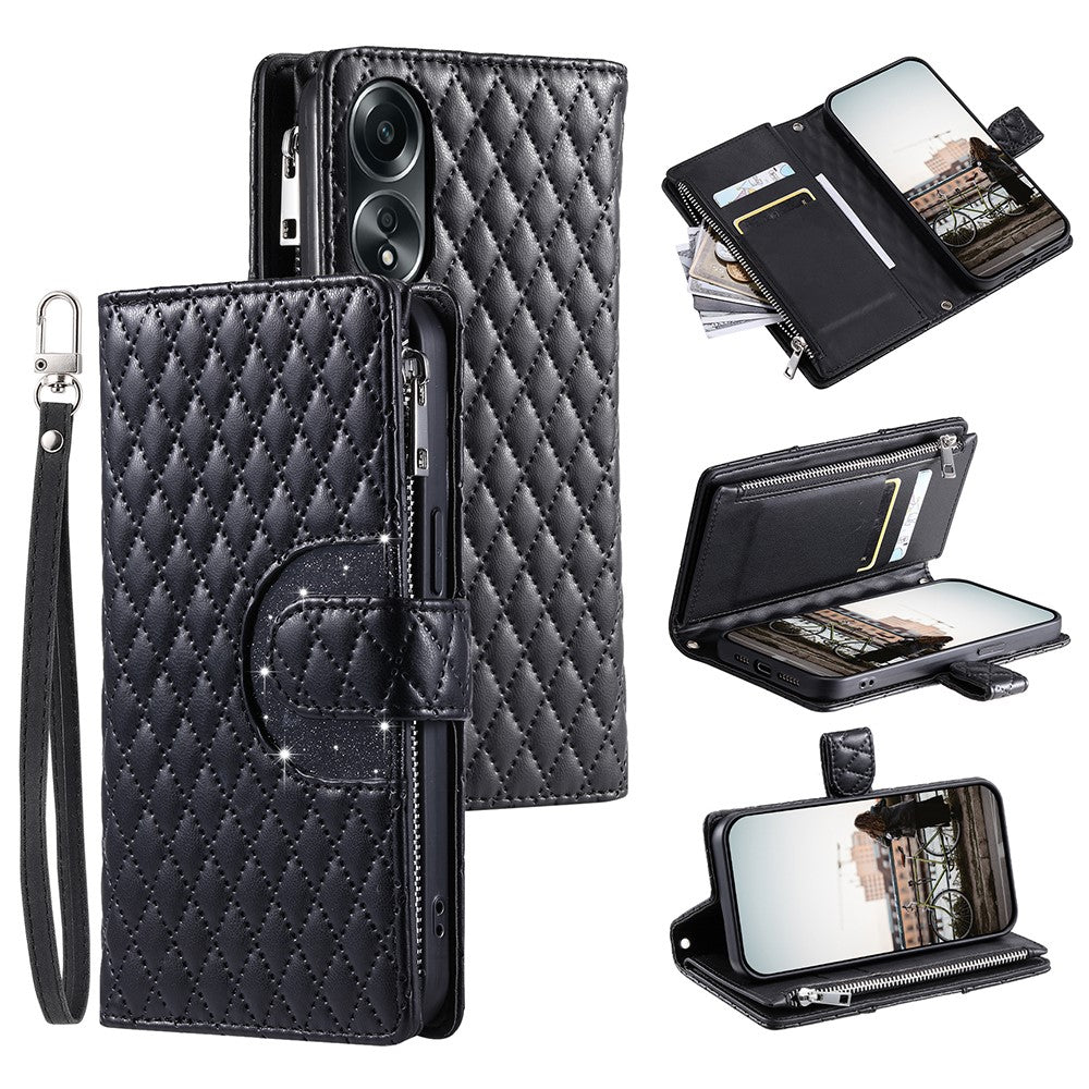 Style 012 for Oppo A58 4G Zipper Wallet Case Rhombus PU Leather Drop-proof Phone Cover