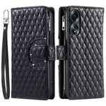 Style 012 for Oppo A58 4G Zipper Wallet Case Rhombus PU Leather Drop-proof Phone Cover