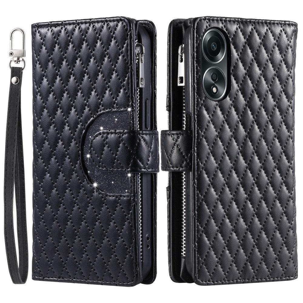 Style 012 for Oppo A58 4G Zipper Wallet Case Rhombus PU Leather Drop-proof Phone Cover
