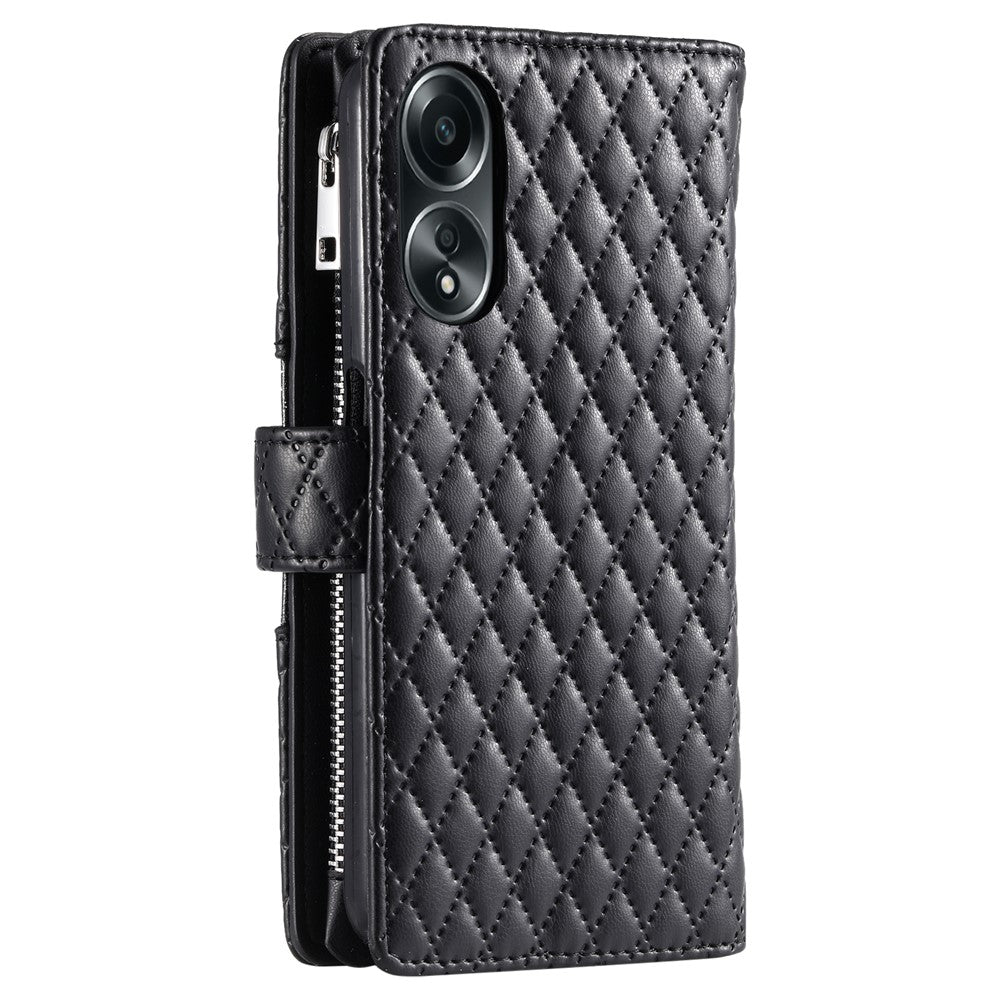 Style 012 for Oppo A58 4G Zipper Wallet Case Rhombus PU Leather Drop-proof Phone Cover