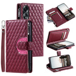 Style 012 for Oppo A58 4G Zipper Wallet Case Rhombus PU Leather Drop-proof Phone Cover