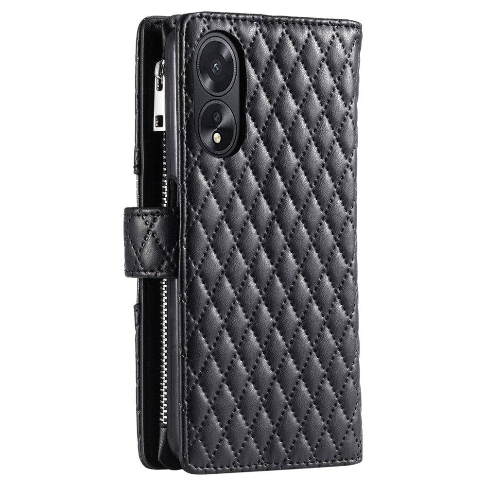 Style 012 for Oppo A38 4G / A18 4G Zipper Wallet Cover Glitter Powder Phone Protective Case with Strap