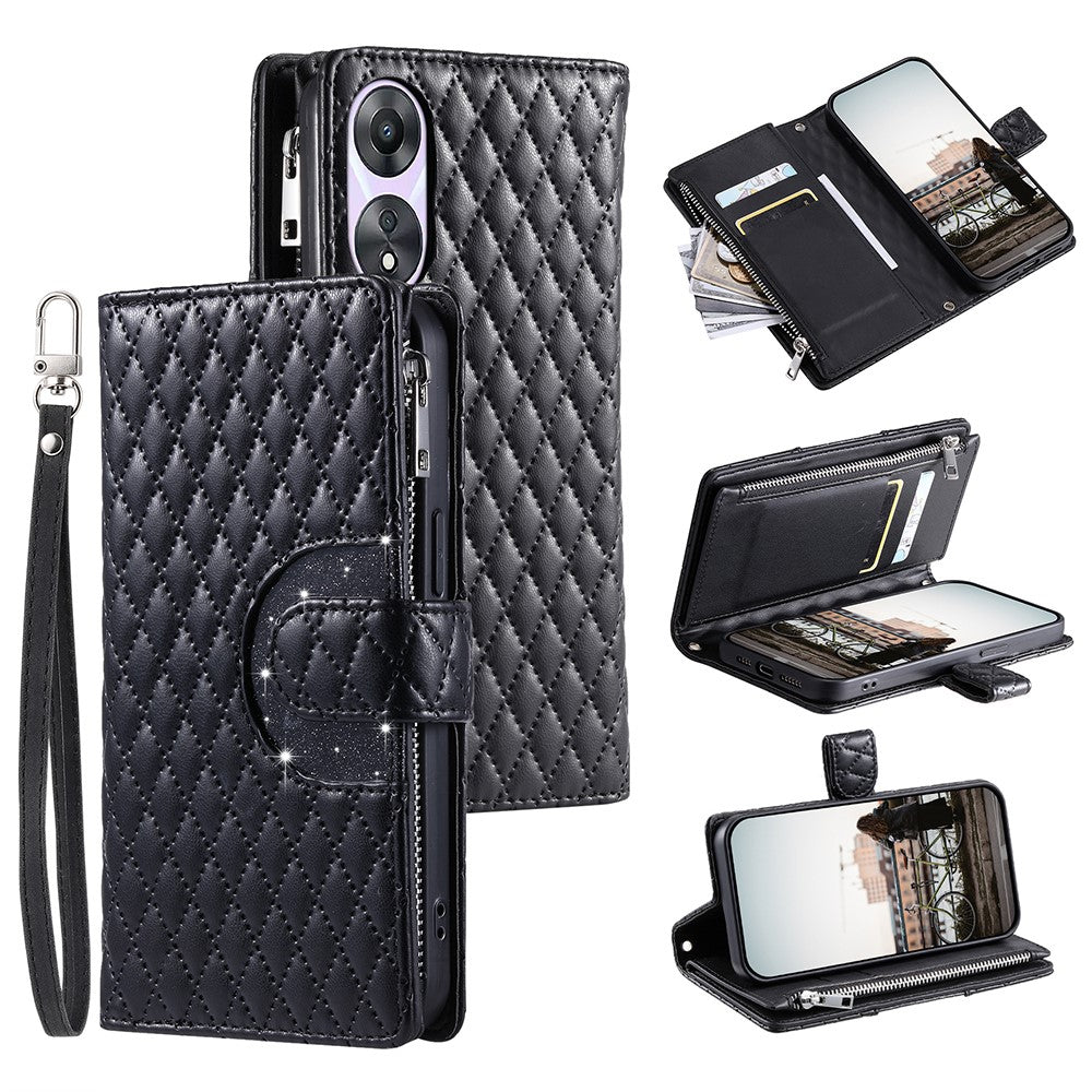 Style 012 for Oppo A58 5G Case Rhombus PU Leather Wallet Phone Cover