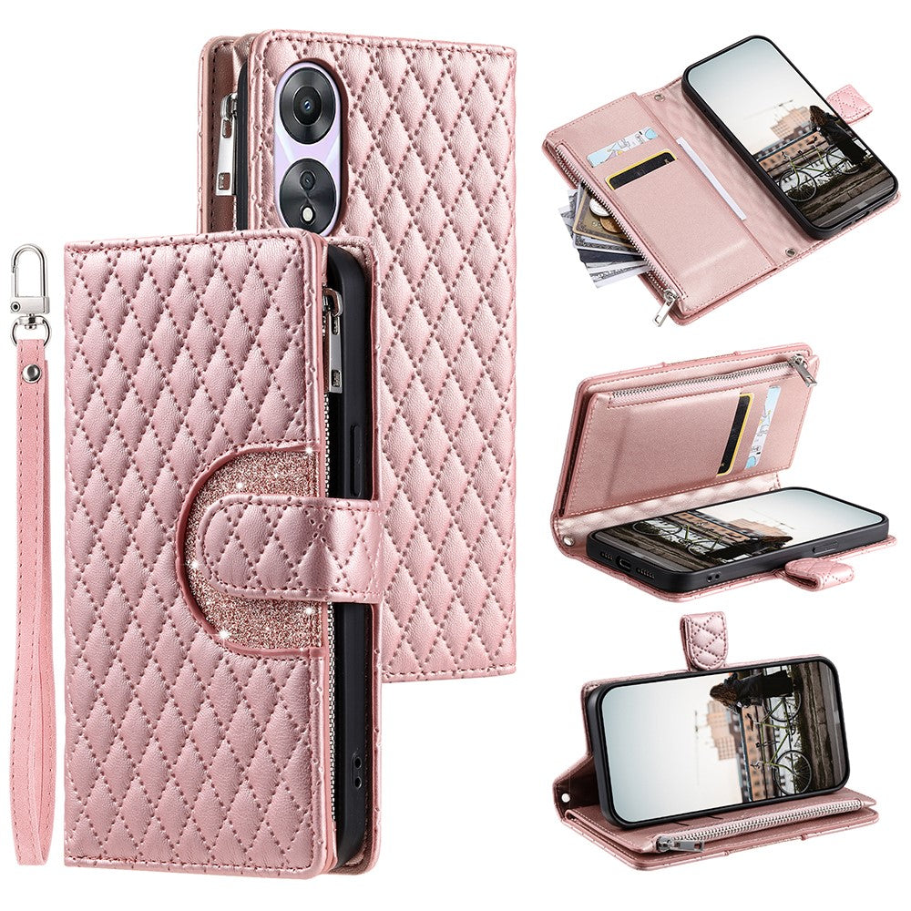 Style 012 for Oppo A58 5G Case Rhombus PU Leather Wallet Phone Cover