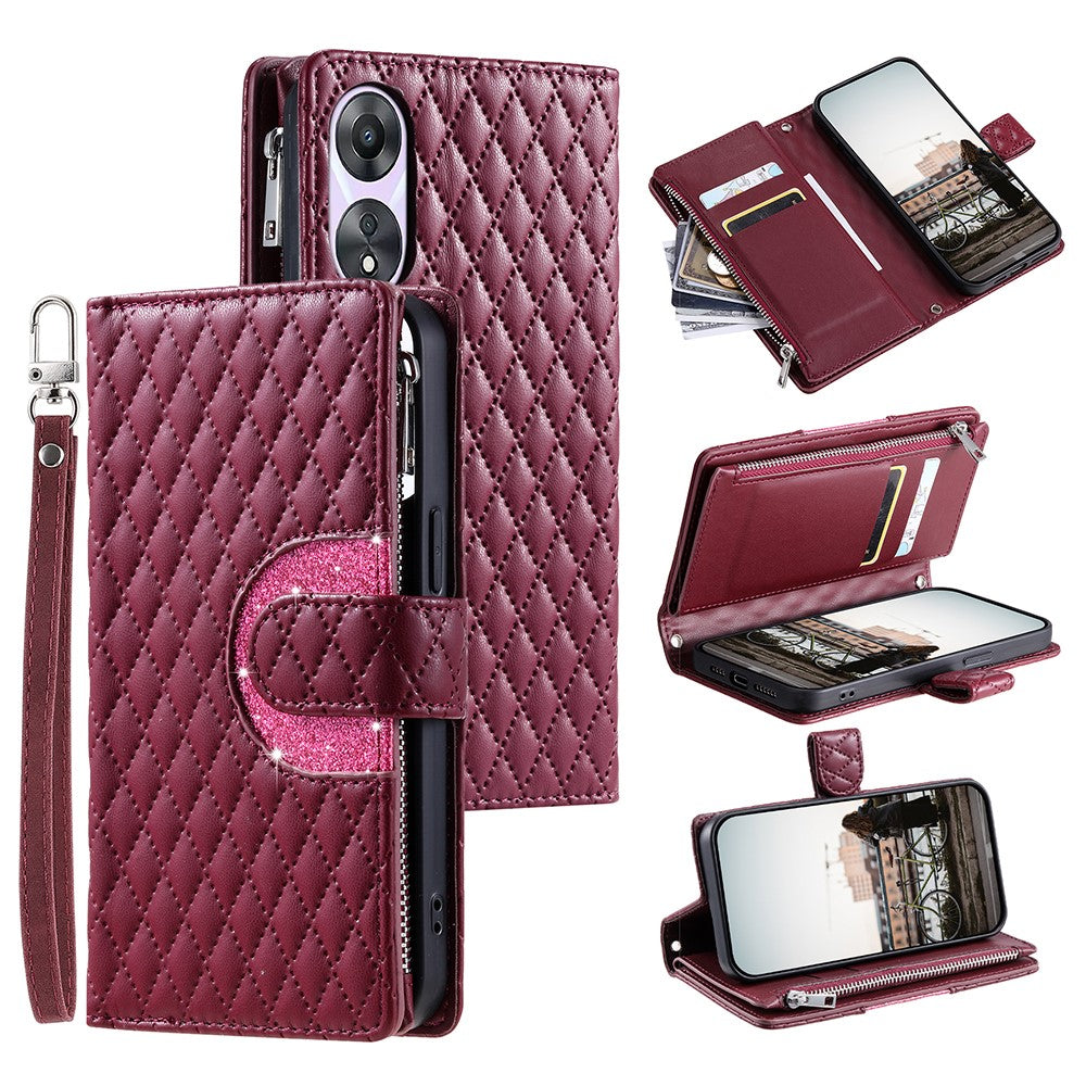 Style 012 for Oppo A58 5G Case Rhombus PU Leather Wallet Phone Cover