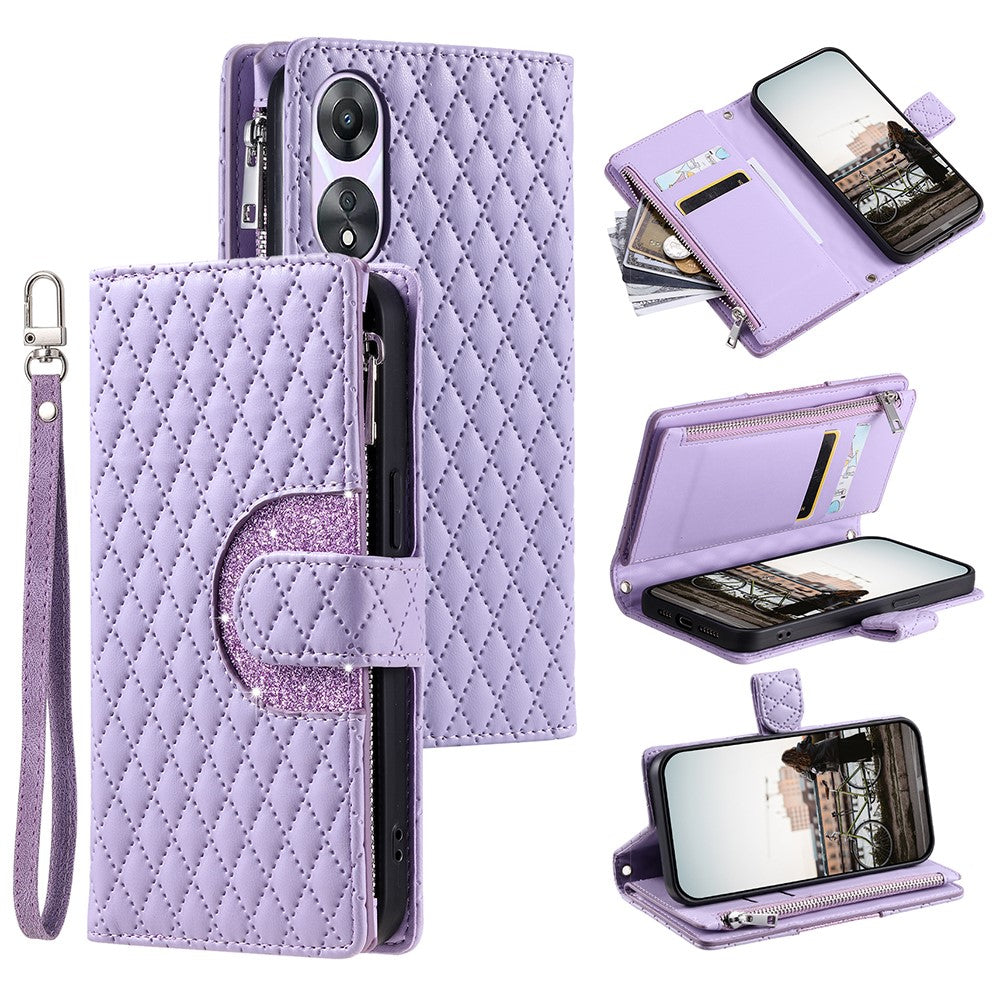 Style 012 for Oppo A58 5G Case Rhombus PU Leather Wallet Phone Cover