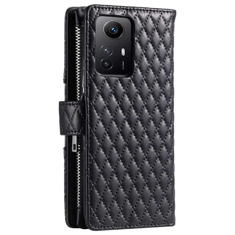Stil 012 för Xiaomi Redmi Note 12S 4G Plånboksfodral med dragkedja, fallskyddande romb i PU-läder