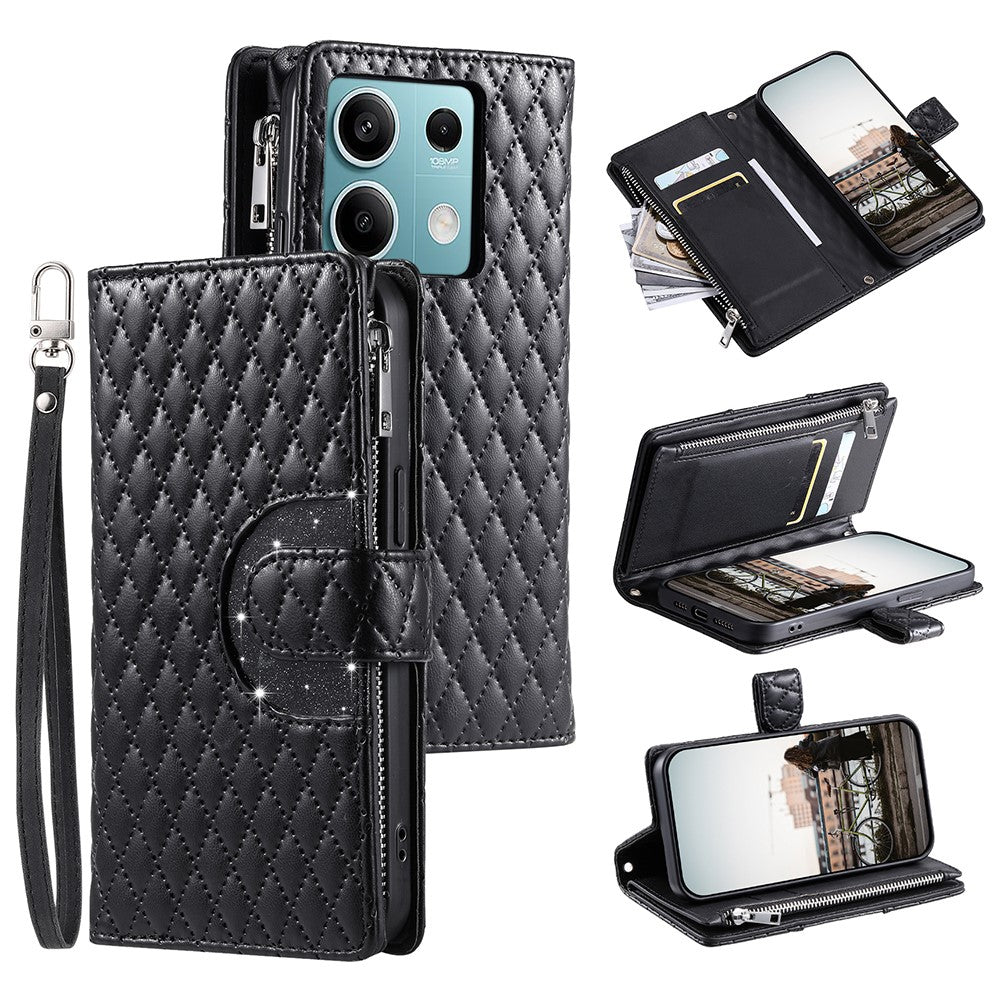 Style 012 for Xiaomi Redmi Note 13 5G Case Zipper Wallet PU Leather Rhombus Phone Cover