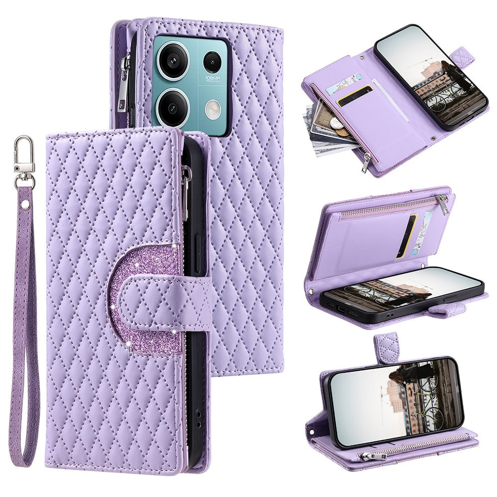 Style 012 for Xiaomi Redmi Note 13 5G Case Zipper Wallet PU Leather Rhombus Phone Cover