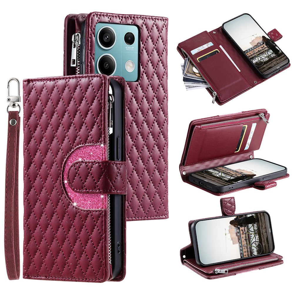 Style 012 for Xiaomi Redmi Note 13 5G Case Zipper Wallet PU Leather Rhombus Phone Cover