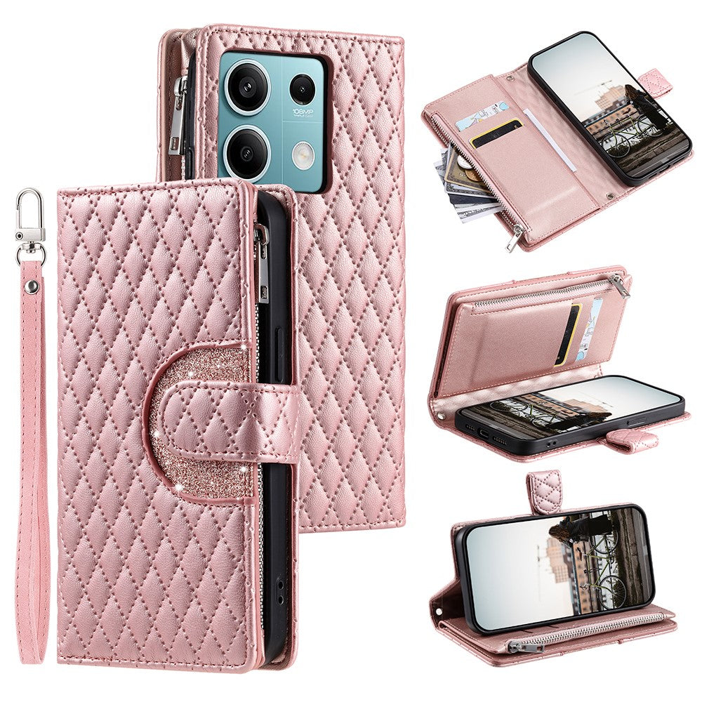 Style 012 for Xiaomi Redmi Note 13 5G Case Zipper Wallet PU Leather Rhombus Phone Cover