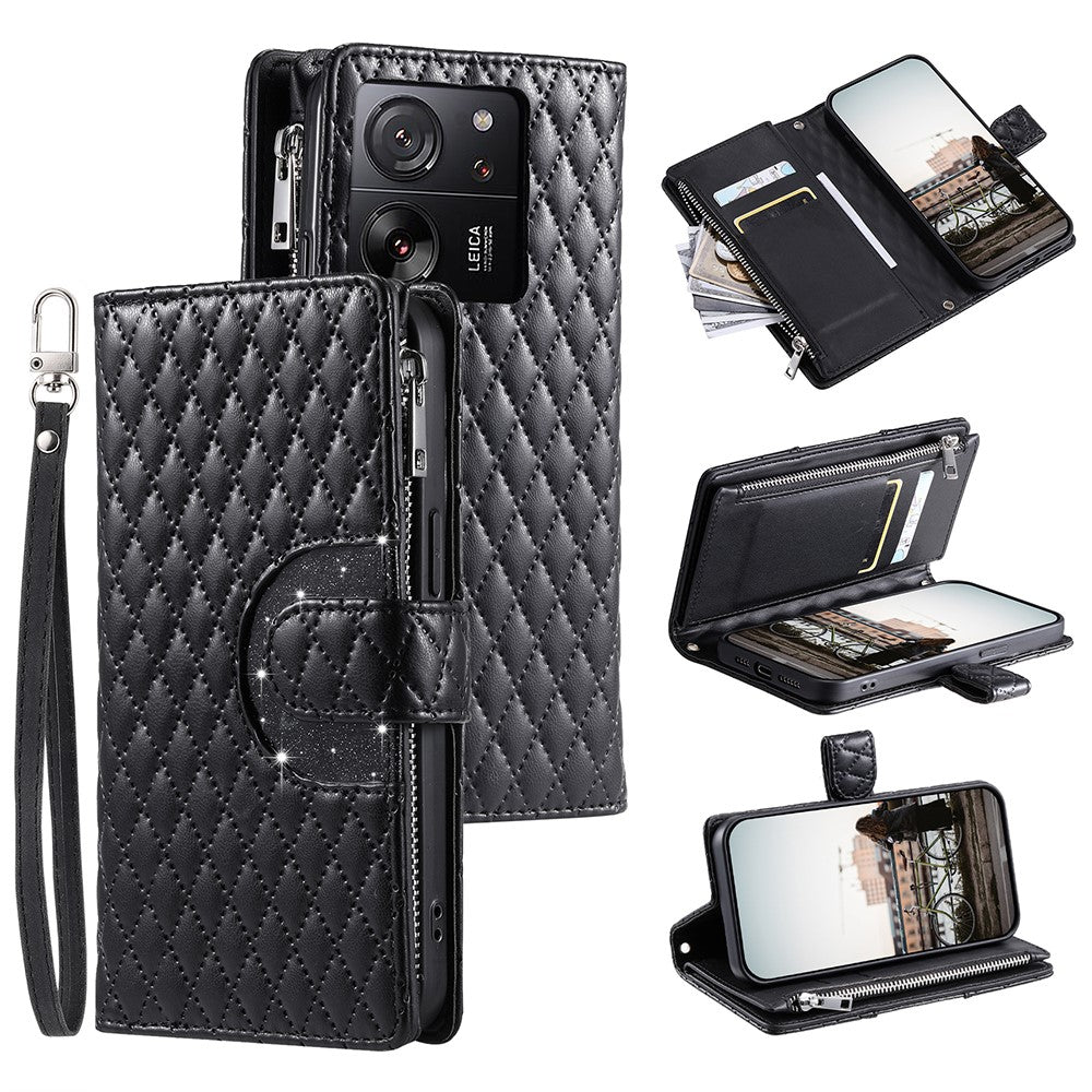Style 012 for Xiaomi 13T / 13T Pro / Redmi K60 Ultra Wallet Case PU Leather Rhombus Pattern Phone Cover