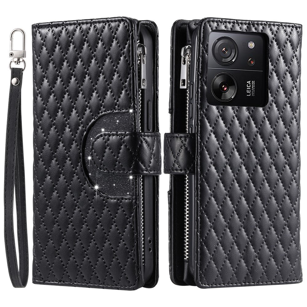 Style 012 for Xiaomi 13T / 13T Pro / Redmi K60 Ultra Wallet Case PU Leather Rhombus Pattern Phone Cover