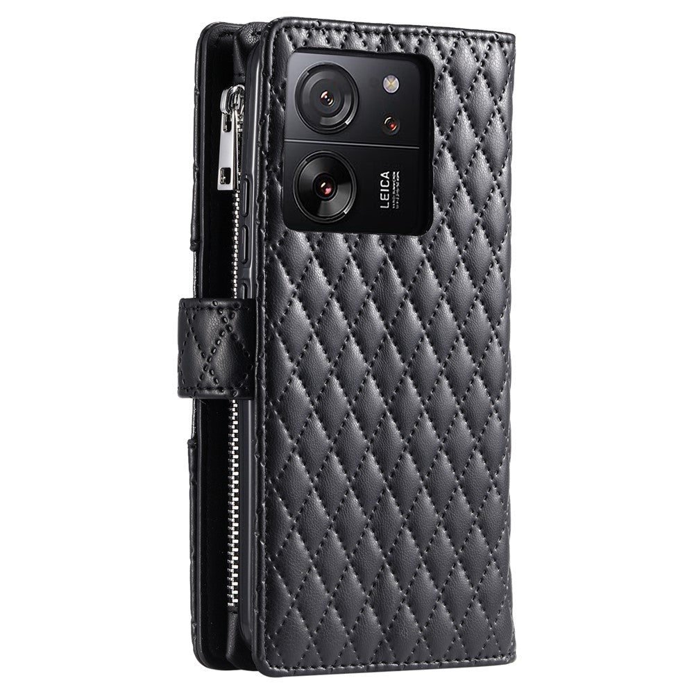 Style 012 for Xiaomi 13T / 13T Pro / Redmi K60 Ultra Wallet Case PU Leather Rhombus Pattern Phone Cover